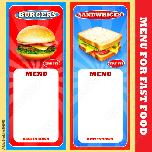 menu sandwhices and burgers