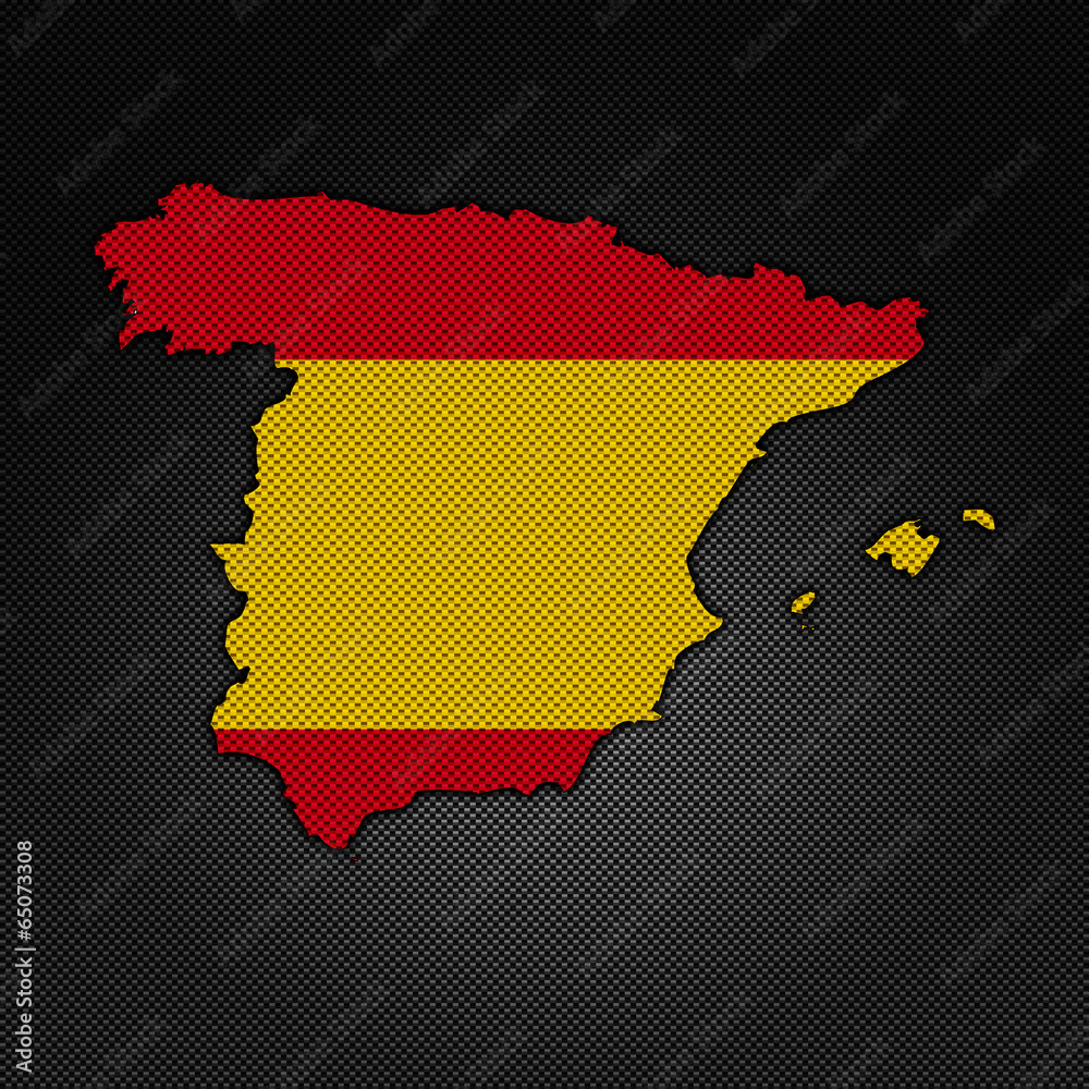 Fototapeta premium Illustration with flag in map on carbon background - Spain