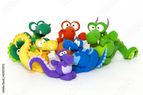 Multicolored dragons on white