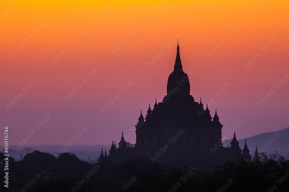 Before sunrise over temples of Bagan in Myanmar