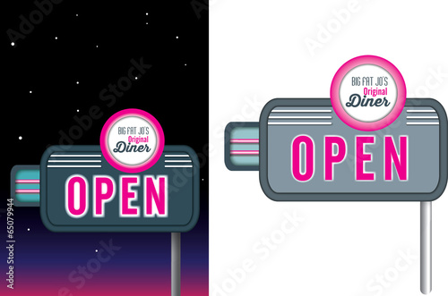 Pink neon signage retro vintage style for diner