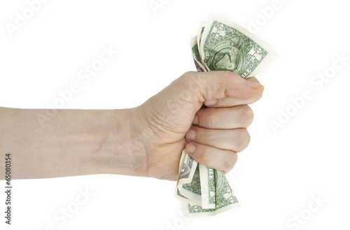 Hand and crumpled money