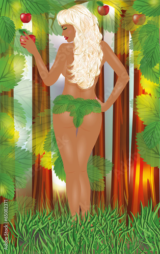 Sexy Eva with red apple, vector illustration