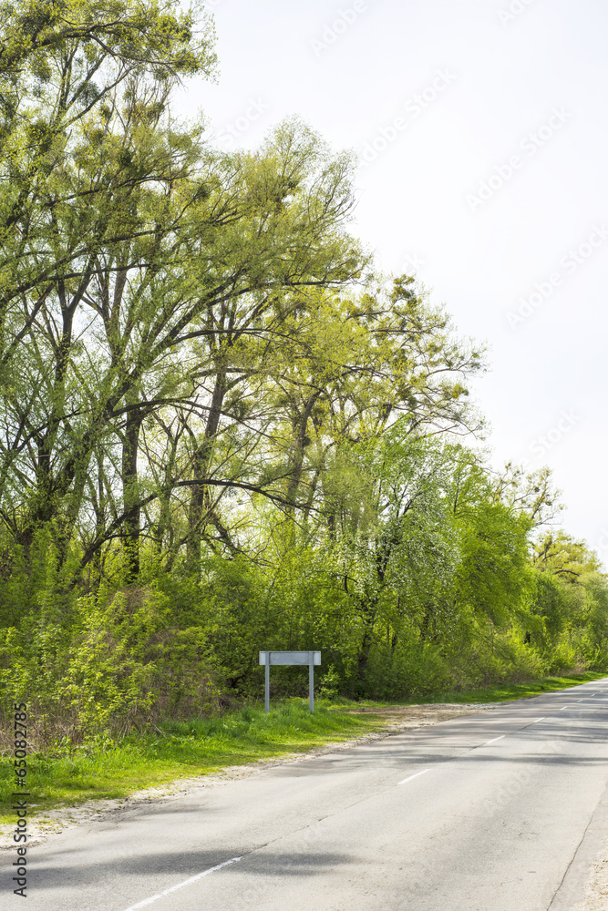 Empty rural road with traffic sign from back