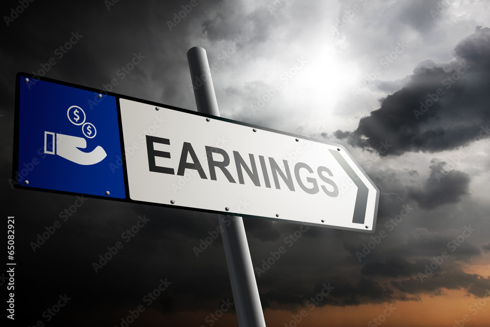 Obraz premium Earnings direction. Blue traffic sign.