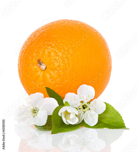 citrus fruit - orange with flowers and leaves isolated