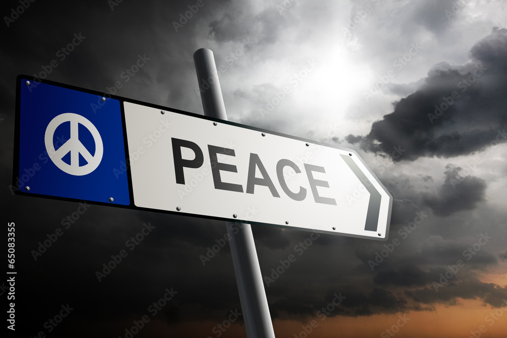Fototapeta premium Peace direction. Blue traffic sign.