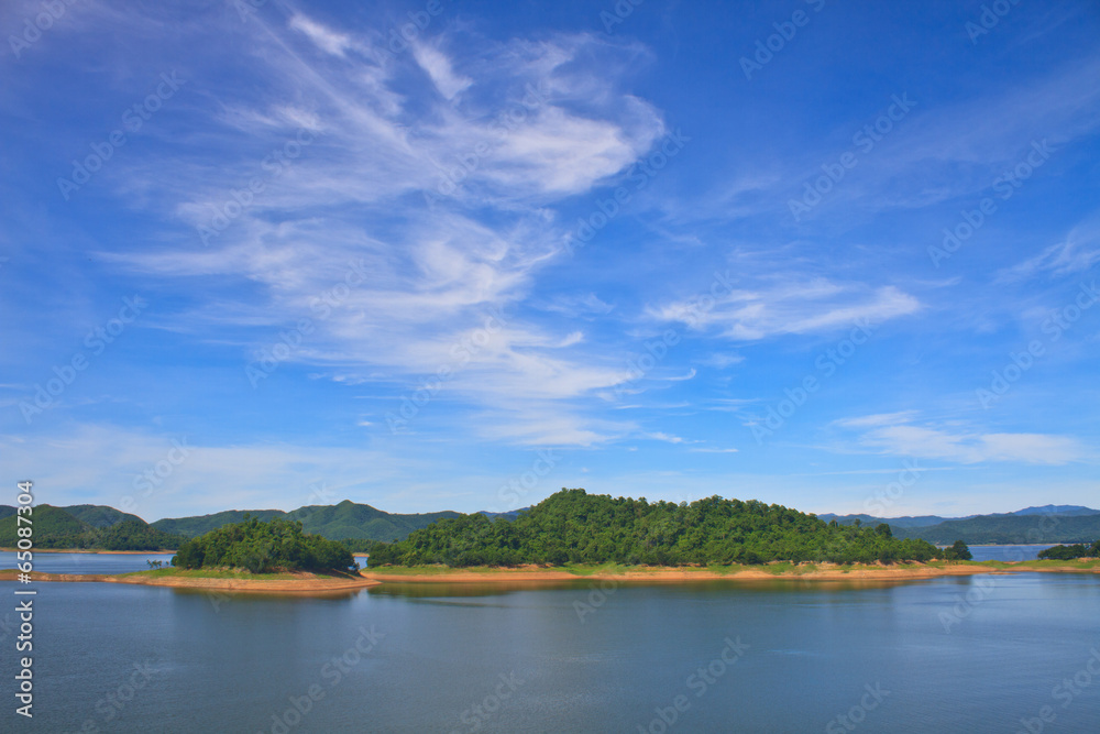 Views over the reservoir Kaengkrachan dam