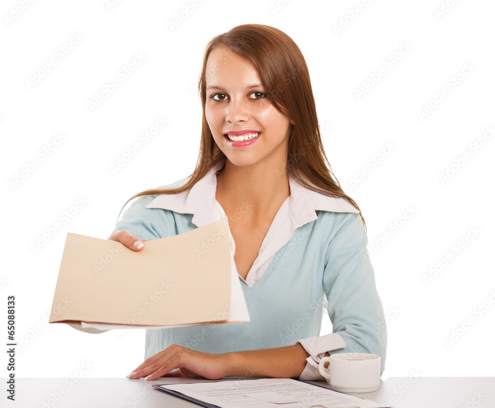 Woman in business giving job application Woman in business giving job application