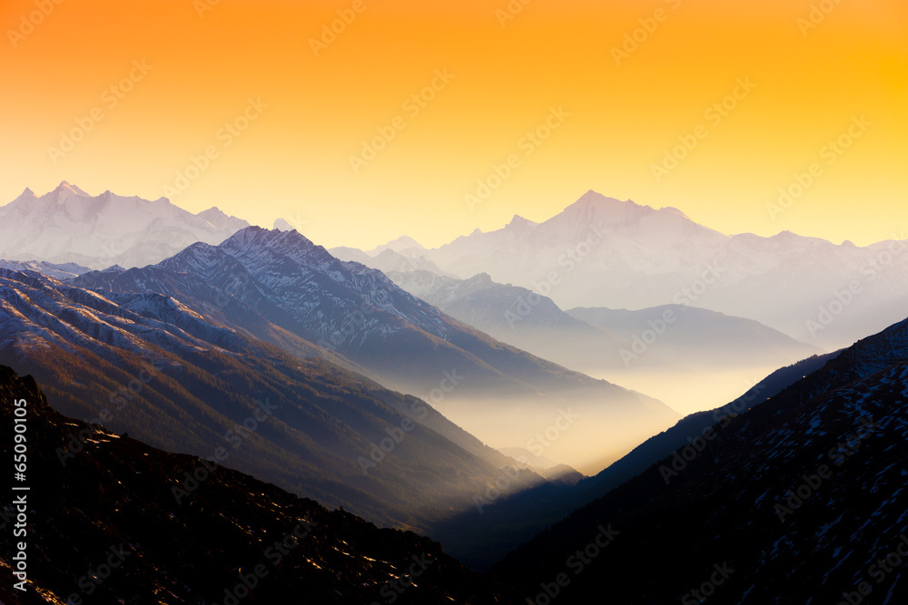 view from Furkapass to Andermatt, canton Graubunden, Switzerland