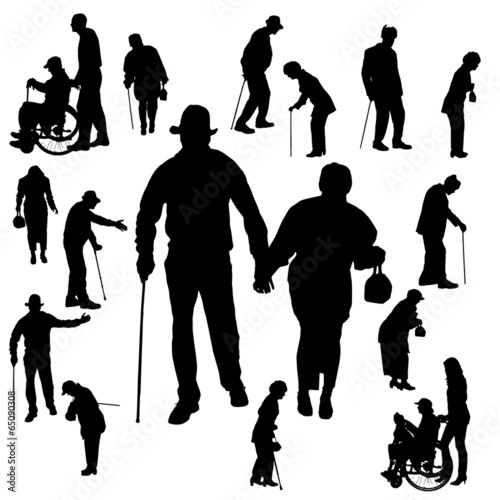Vector silhouette of old people.