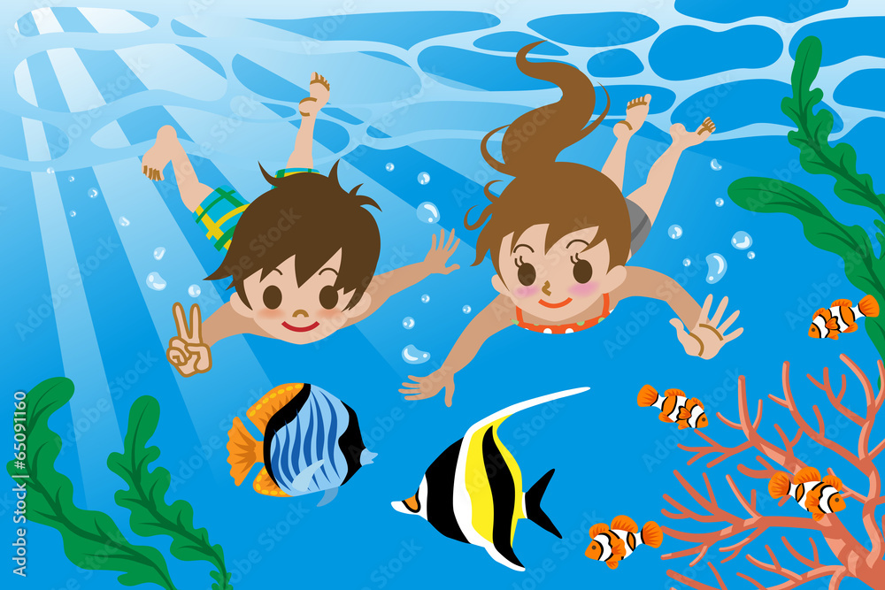 Kids swimming underwater Kids swimming underwater