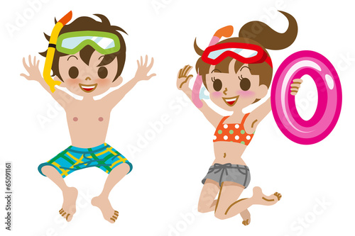 Swimwear Kids Jumping Isolated