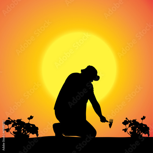 Vector silhouette of a gardener.