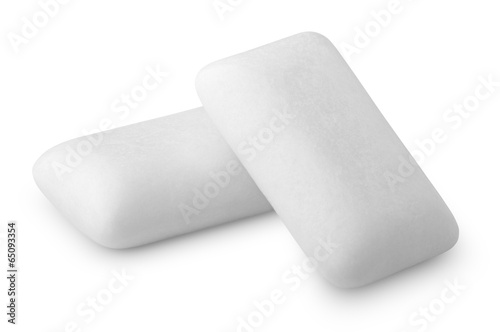 Two pieces of chewing or bubble gums isolated on white photo