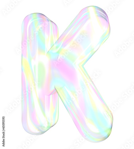 3d transparent letter K colored with pastel colors