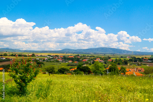 Panorama of the countryside Chalkidiki peninsula  with green fie