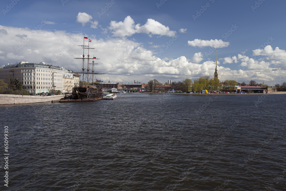 old frigate on the embankment of St. Petersburg