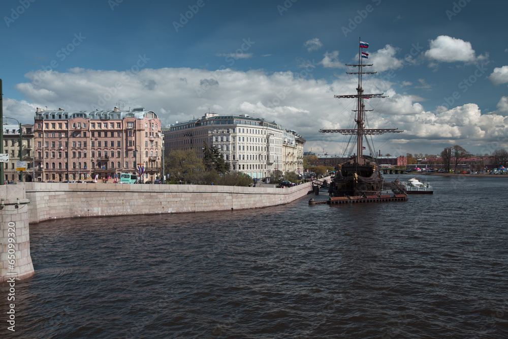 old frigate on the embankment of St. Petersburg