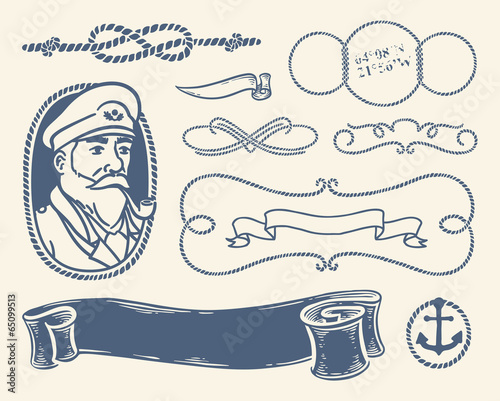 Nautical decoration set over white background.