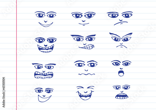 Cartoon faces Set hand drawing illustration