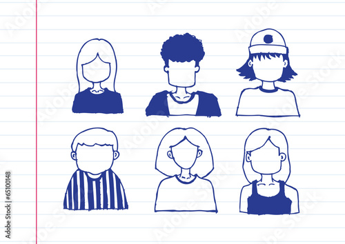 Cartoon faces Set hand drawing illustration