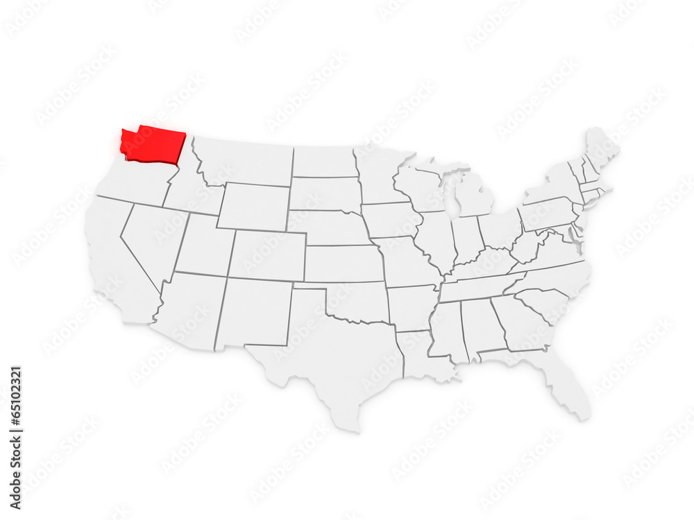 Three-dimensional map of Washington. USA.