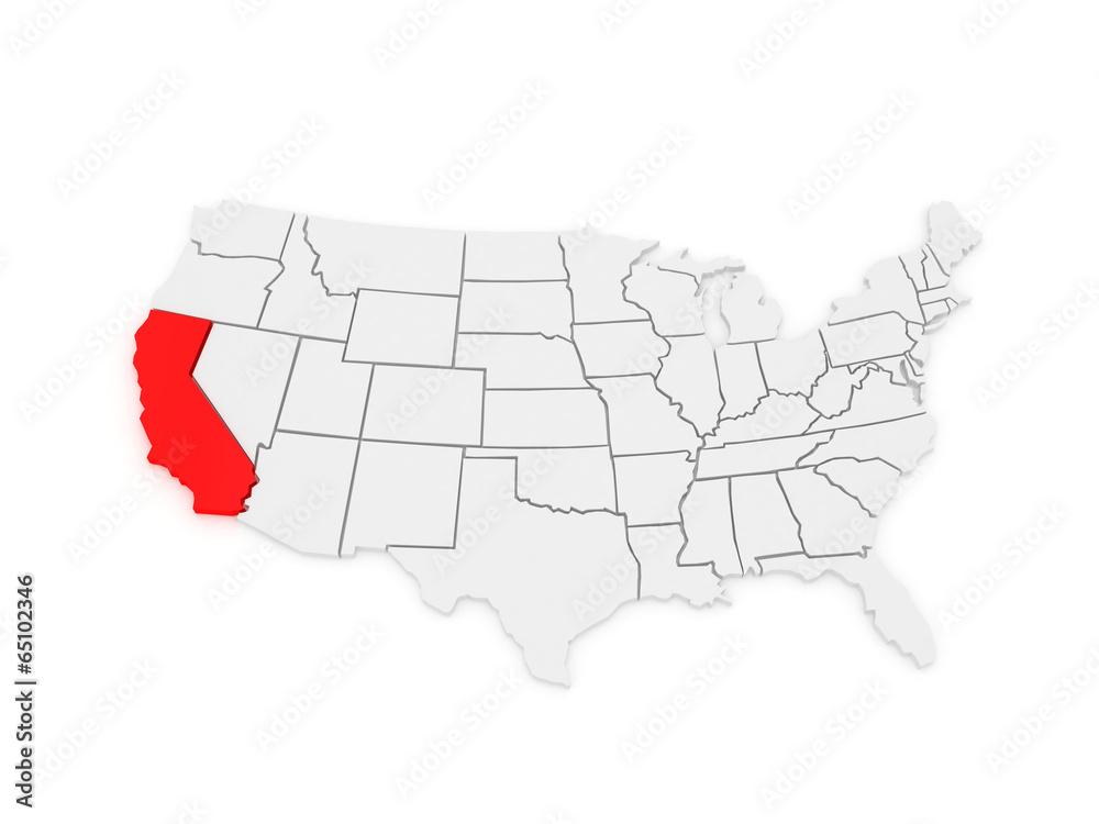 Fototapeta premium Three-dimensional map of California. USA.