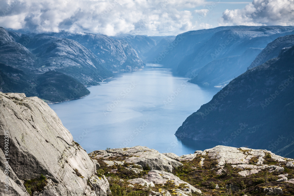 Preikestolen,Pulpit Rock at Lysefjorden (Norway). A well known t