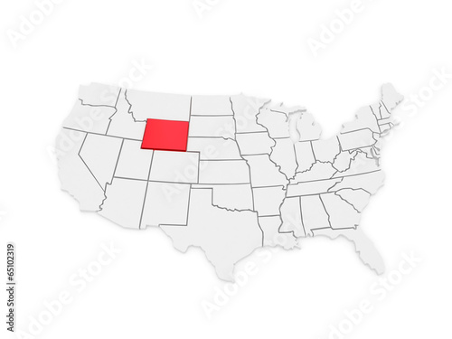 Three-dimensional map of Wyoming. USA.