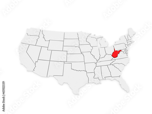Three-dimensional map of West Virginia. USA.