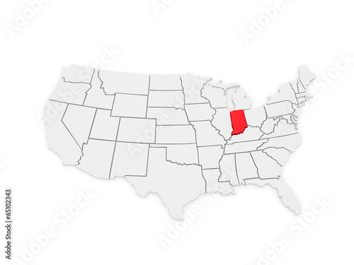 Three-dimensional map of Indiana. USA.