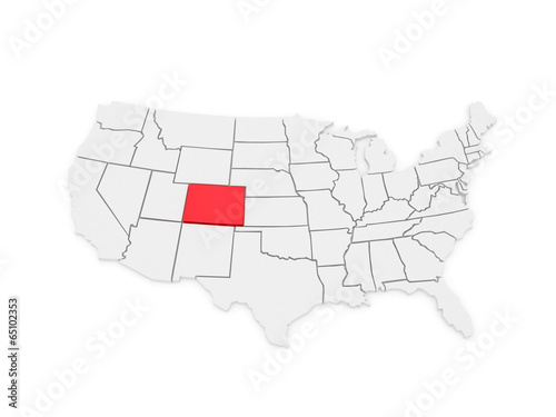 Three-dimensional map of Colorado. USA.