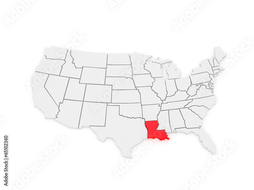 Three-dimensional map of Louisiana. USA.