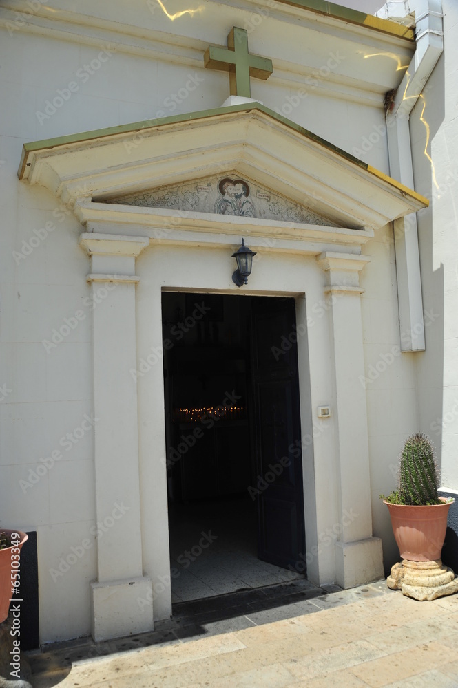 the entrance to the Greek Orthodox Church in Sapernaum