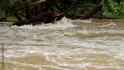 Tempestuous flow of the river after heavy rains.