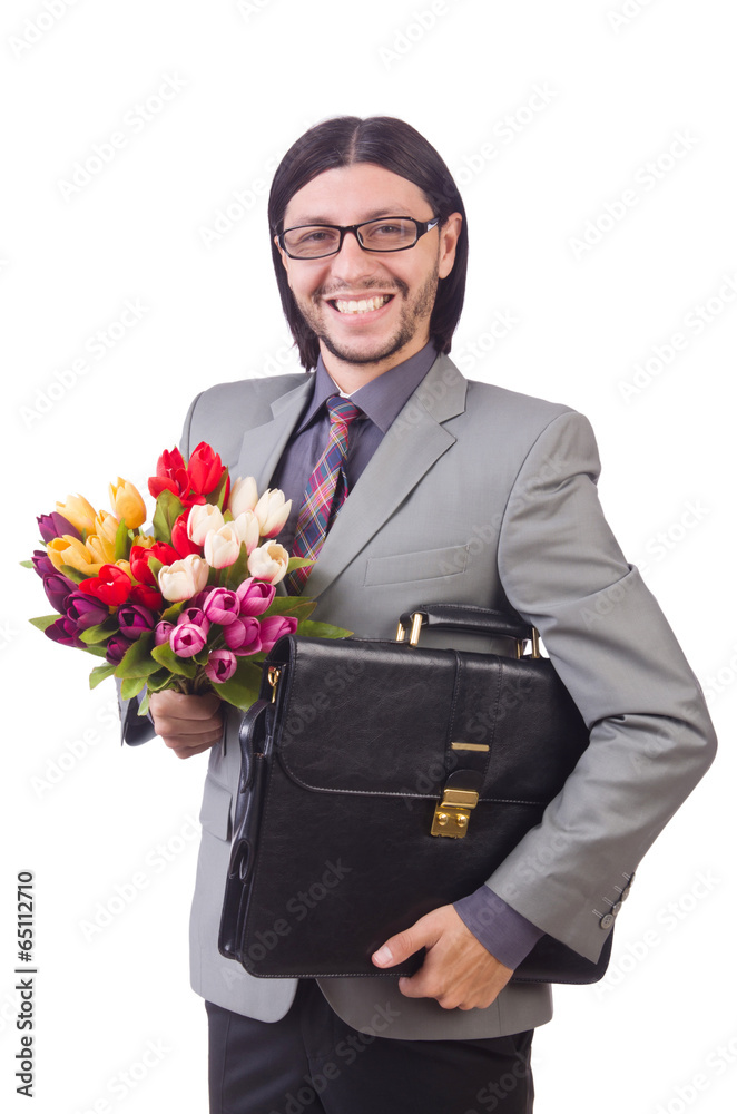 Man with flowers isolated on the white Man with flowers isolated on the white