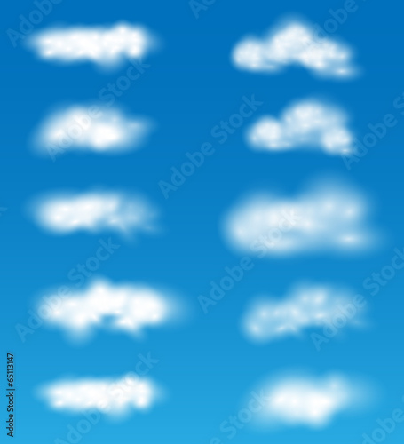 collection of vector realistic clouds on blue background