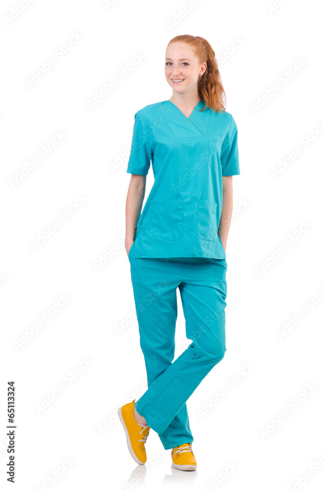 Smiling woman-doctor in uniform isolated on white Smiling woman-doctor in uniform isolated on white