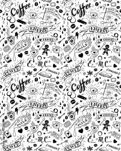 Coffee seamless pattern in tattoo style