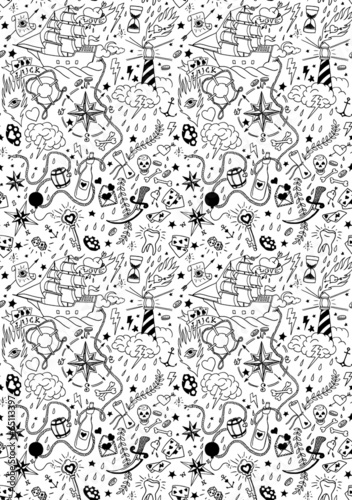 Nautical seamless pattern in tattoo style