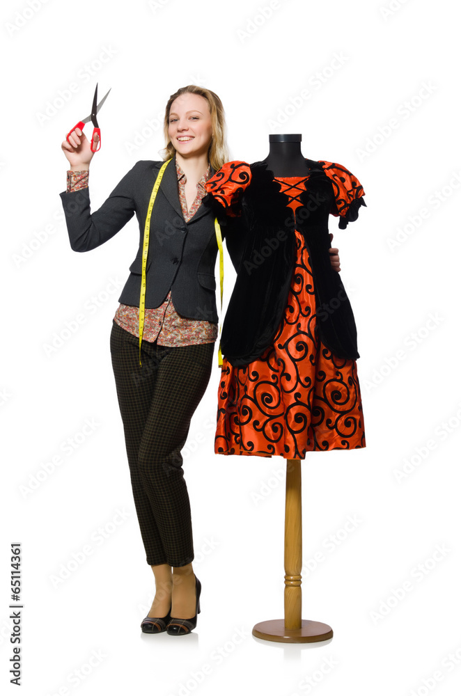 Woman tailor isolated on white Woman tailor isolated on white