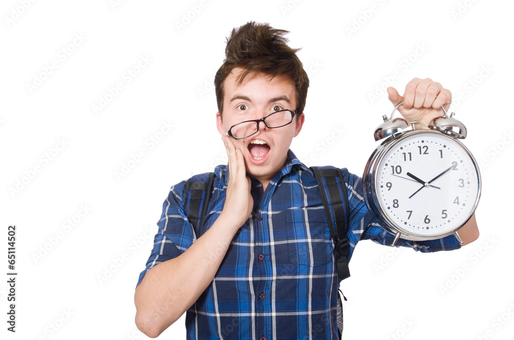 Student missing his studying deadlines on white Student missing his studying deadlines on white