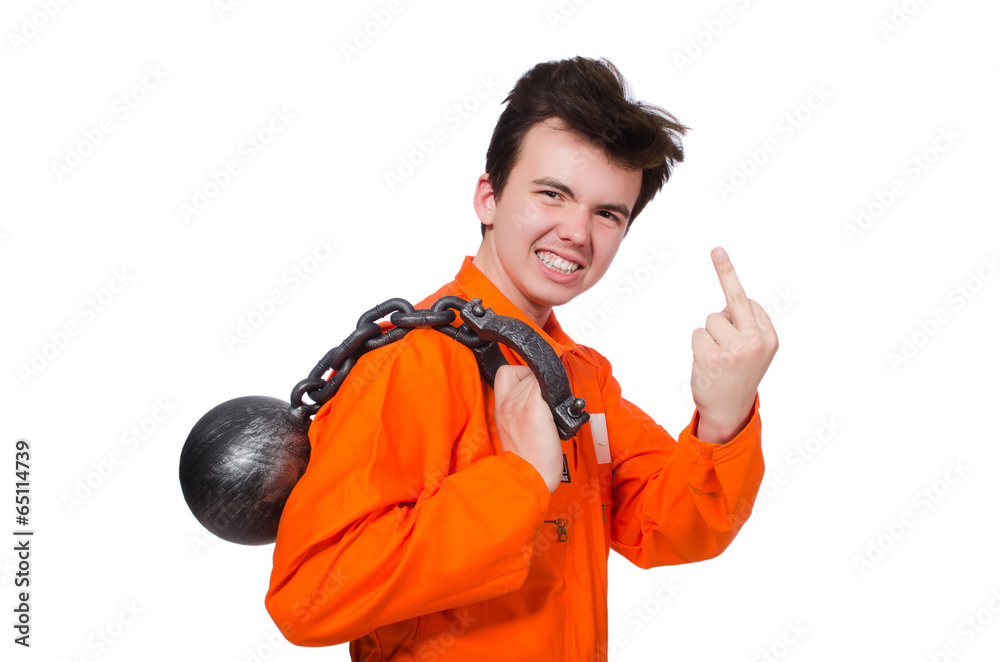 Young inmate with chains isolated on the white Young inmate with chains isolated on the white