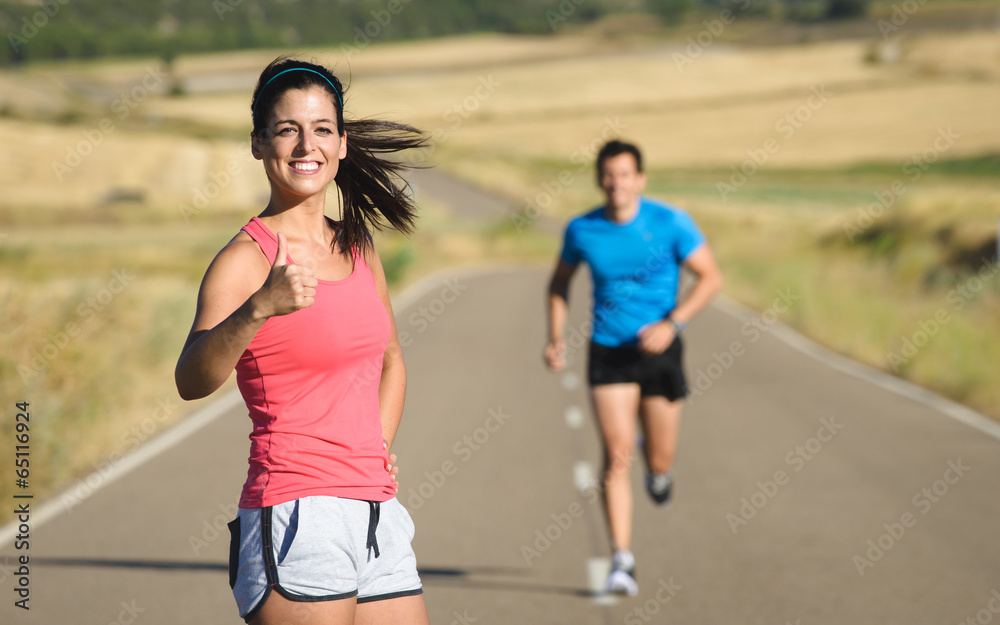 Successful running workout in countryside road