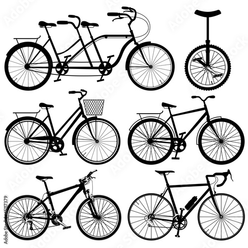 set of silhouettes of bicycles