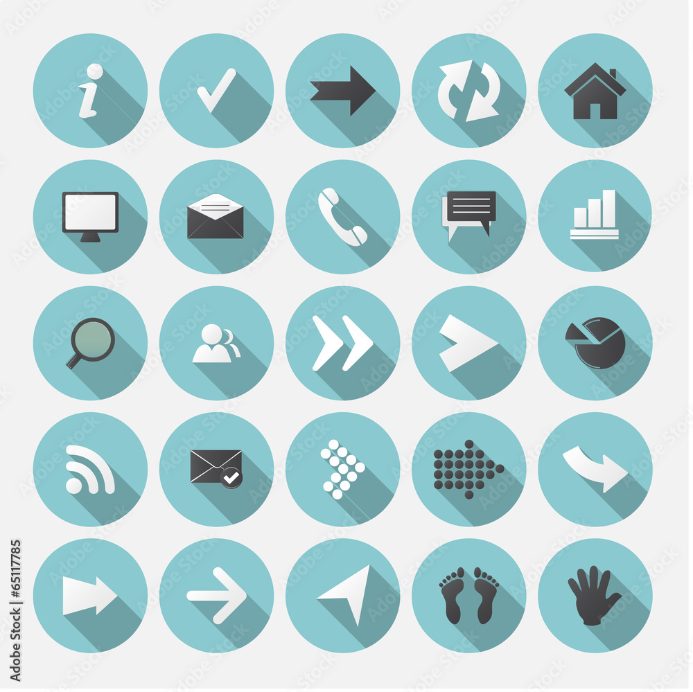 Round flat icons arrow, long shadows #2