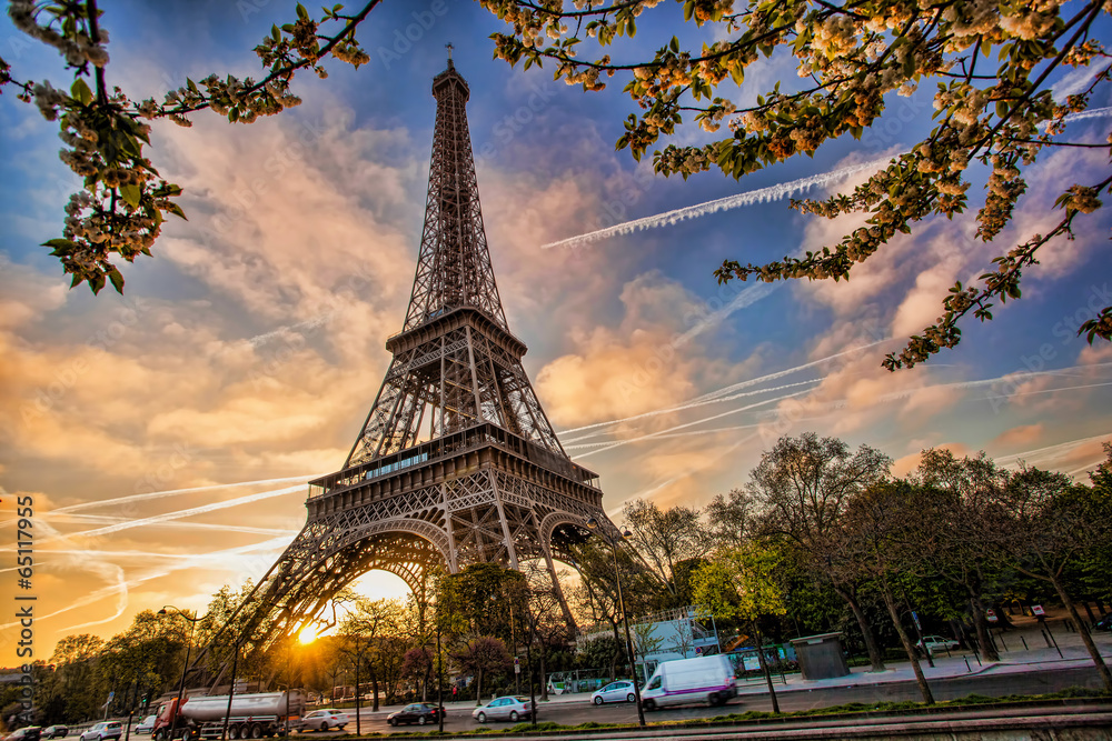 Fototapeta premium Wieża Eifla przeciw wschodowi słońca w Paryż, Francja