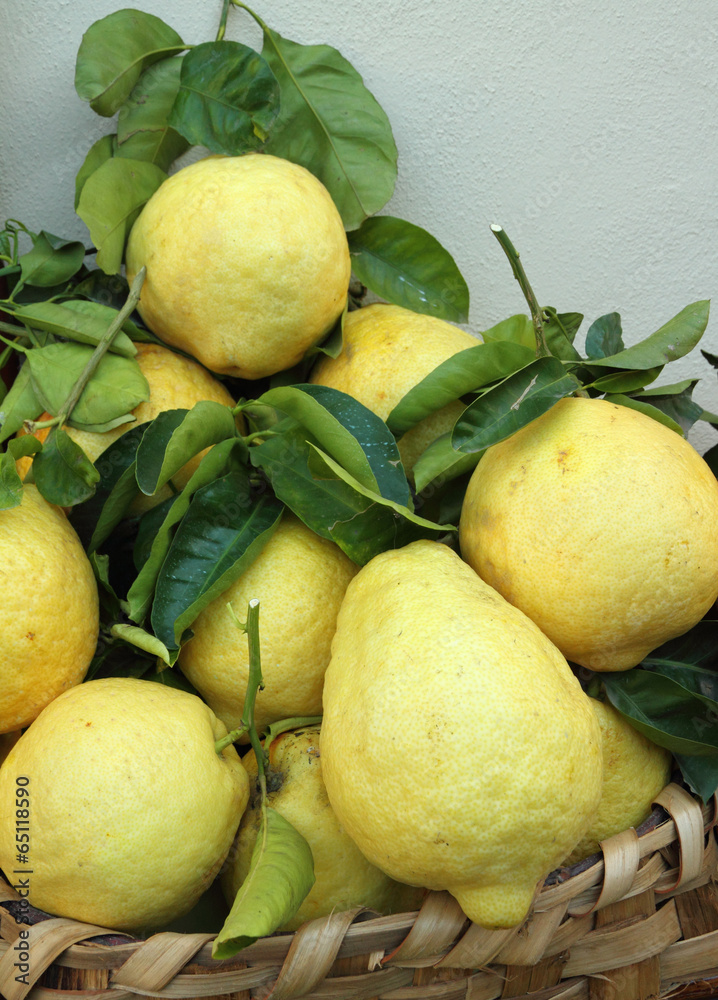basket of fresh lemons on Amalfi Coast