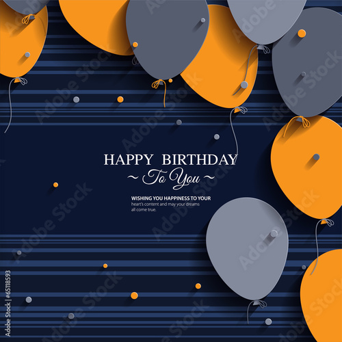 Vector birthday card with balloons and birthday text.